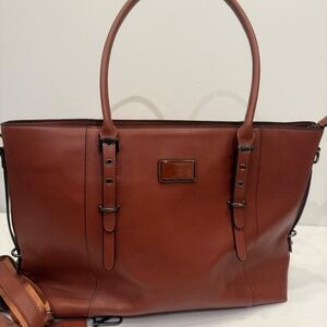 Mosiso Brown Vegan Leather Laptop Tote Bag Work Travel Briefcase Crossbody Strap